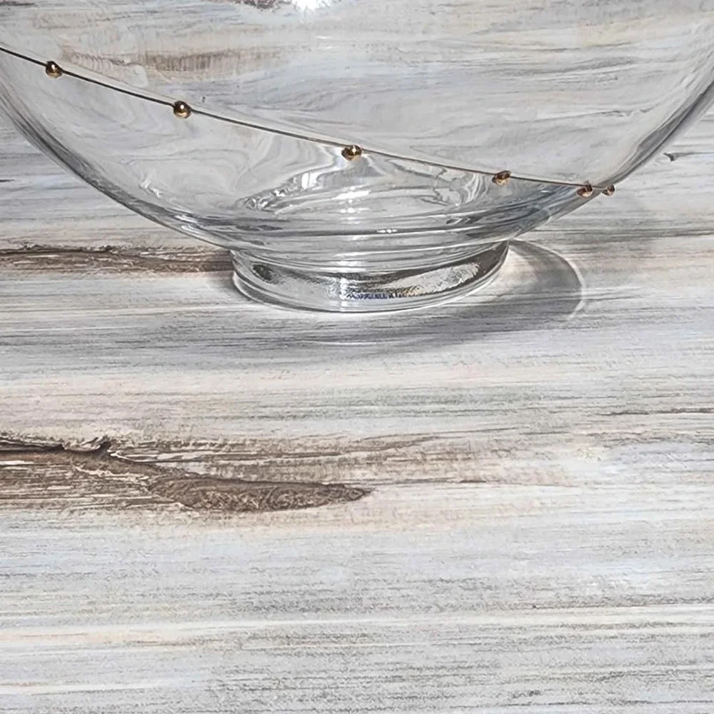 Pier 1 Gold Dot‎ Swirl Wine Goblets and Serving Bowl Set 7pc Mouth Blown Glass